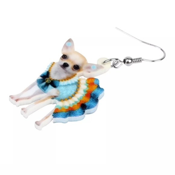 Acrylic Blue Dress Chihuahua Dog Earrings - Picture 3 of 5